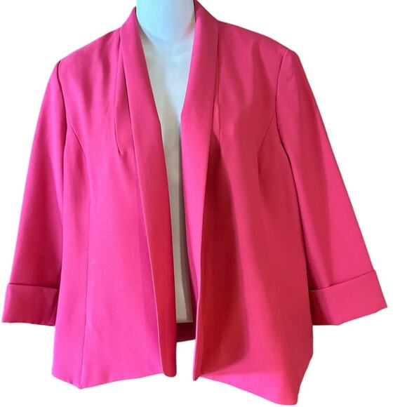 Kasper Women’s Size 8 Hot Pink 3/4 Rolled Sleeve Cropped Jacket - Picture 1 of 8
